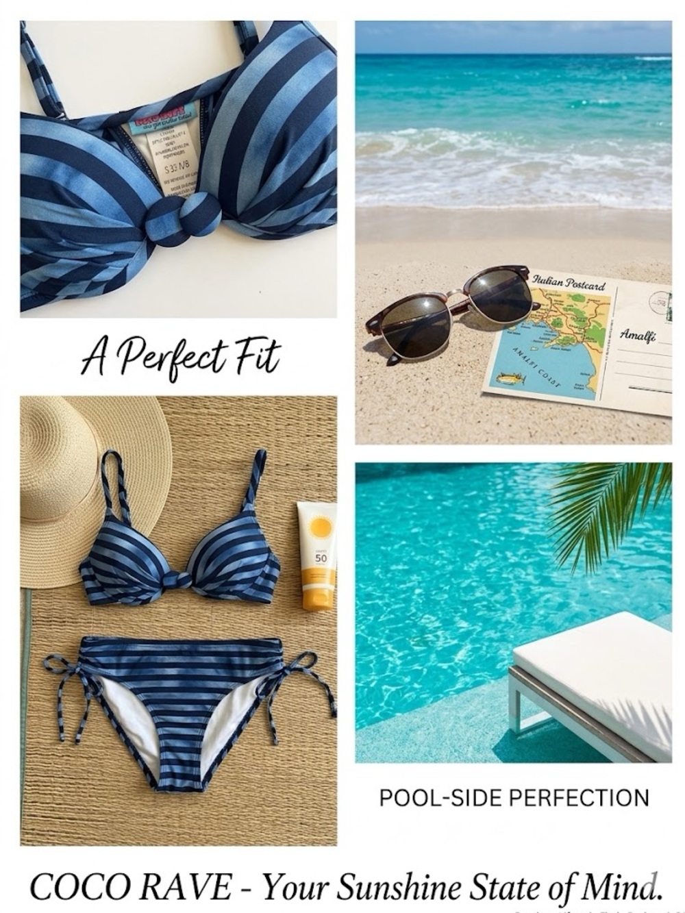 Coco Rave Blue Striped Push-Up Bikini Set - Size 32 A/B